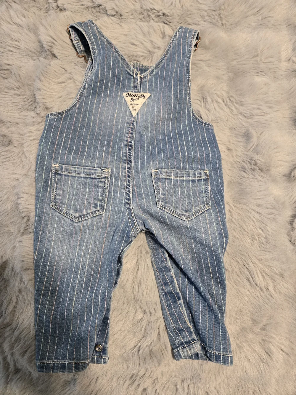 OshKosh B'gosh Pastel Rainbow Pinstripe Vestbak Overalls 3M